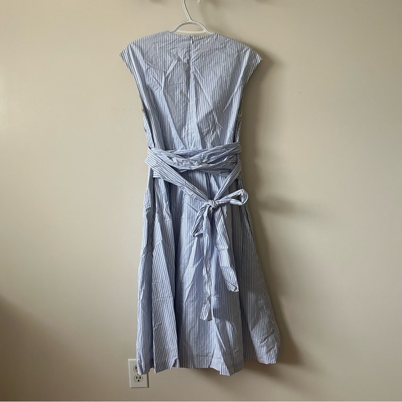 Blue and White Striped Faux Wrap Dress - Picture 2 of 6